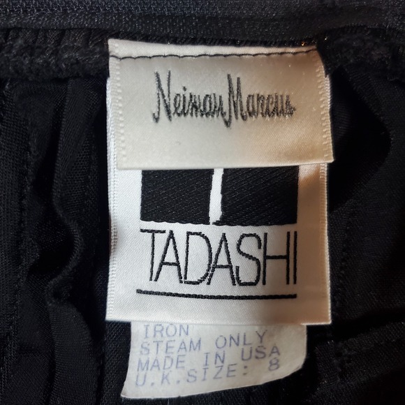 Tadashi Evening Formal Long Dress Black Side Slit Gold Shimmer Neck Detail Sz 6 - Picture 5 of 16